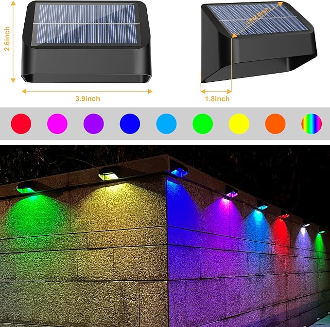 Brighter Solar Fence Lights 18 Pack, RGB 8 Colors, Dusk to Dawn Deck Light - Image 5