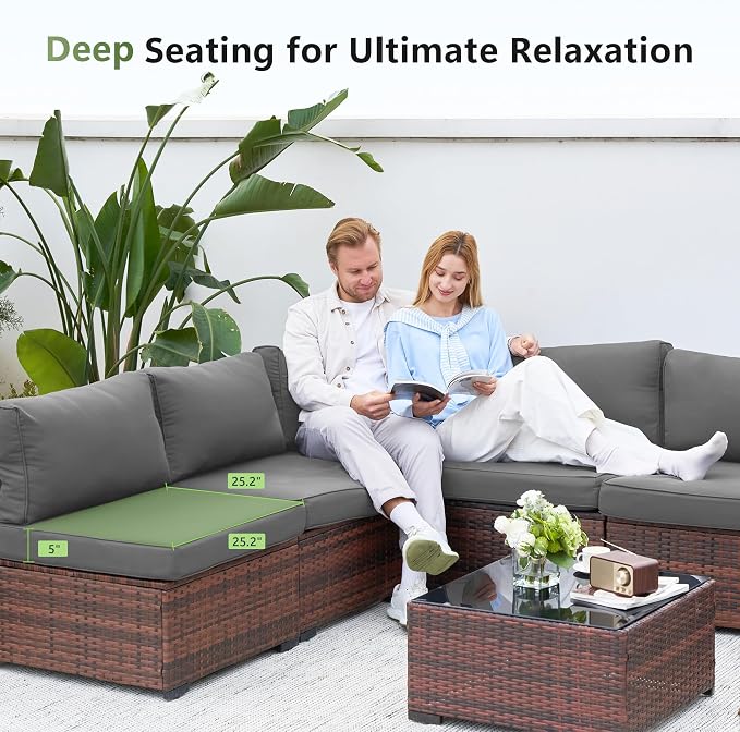 Patio Furniture Sets with Waterproof Cover, 7 Pieces Outdoor Rattan Sectional - Image 3