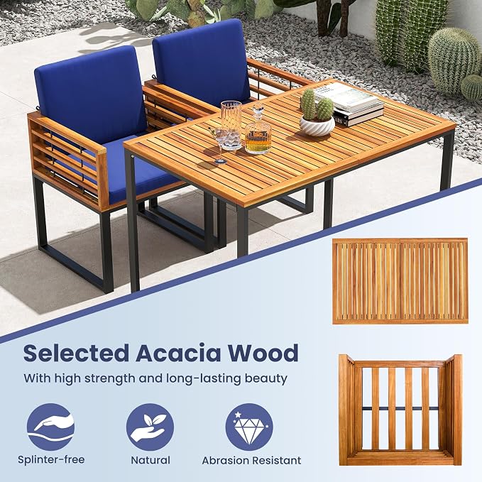 Tangkula 3 Piece Outdoor Dining Set, 2 Acacia Wood Armchairs - Image 7