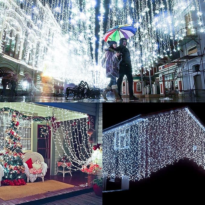 Solar Curtain Lights Outdoor Garden 300 LED Fairy String Lights 8 Modes Remote - Image 7