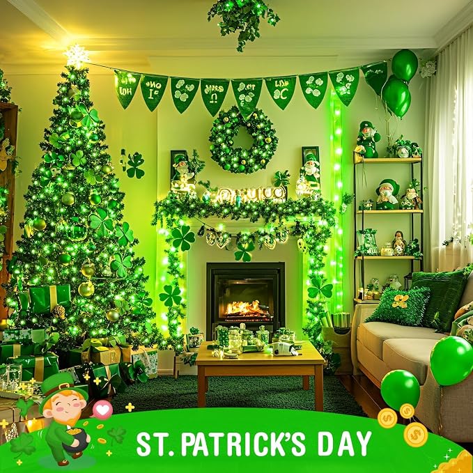 JMEXSUSS Green St Patricks Day Lights Indoor Outdoor Clear Wire, 200 LED Green - Image 3