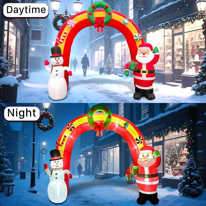 11.8 FT Christmas Inflatables Archway, Blow Up Santa Claus and Snowman - Image 4
