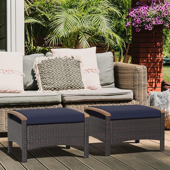 RELAX4LIFE Outdoor Wicker Ottomans - Image 2