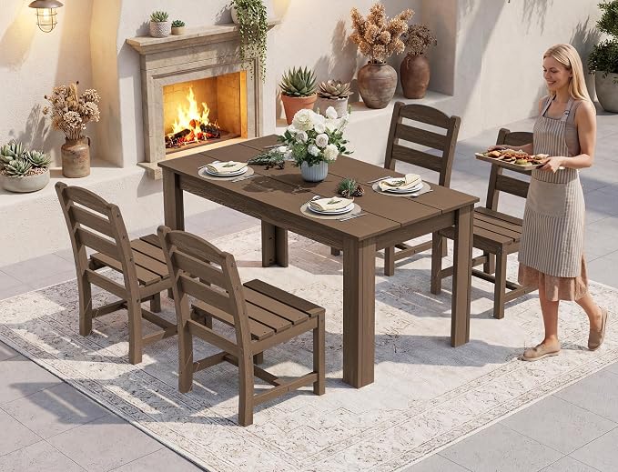 SERWALL Outdoor Dining Sets for 6, HDPE Dining Sets - Image 7