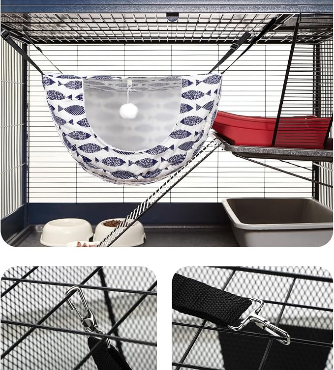 Unittype 2 Pieces Cat Cage Hammock Hanging Pet Bed Double Layer Soft Plush - Image 6