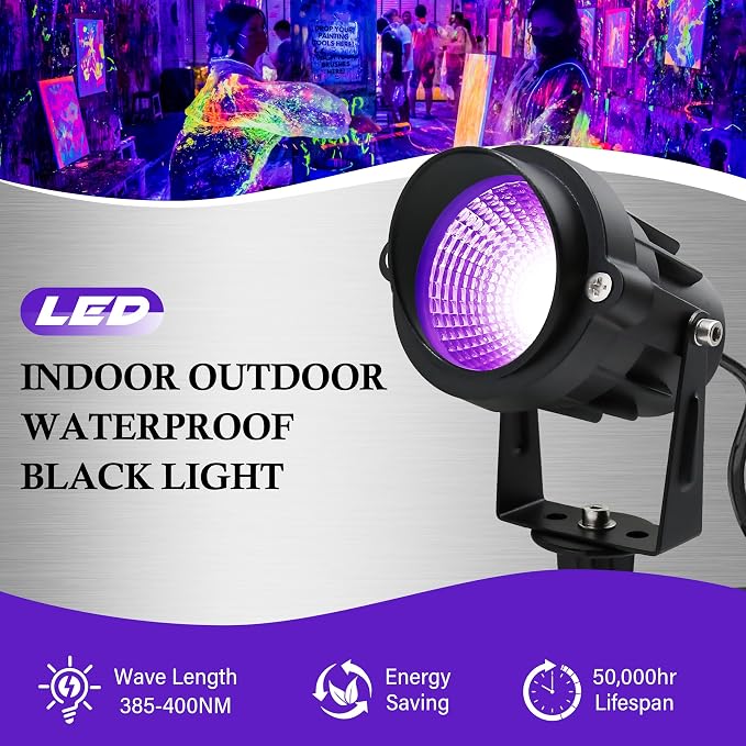 Halloween Outdoor Blacklight Spotlight, 12W Outdoor Black Lights - Image 2