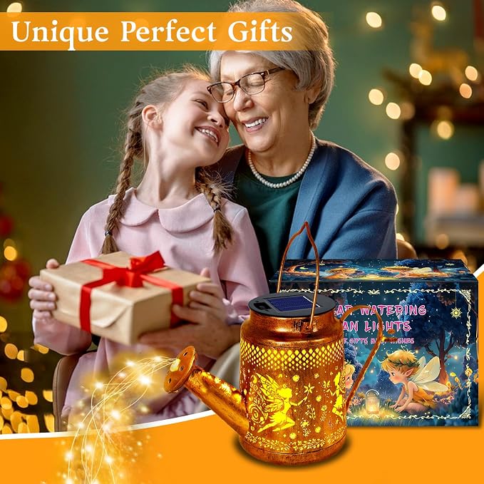 Solar Lanterns Outdoor Waterproof, Metal Watering Can Garden Decor, Fairy - Image 4