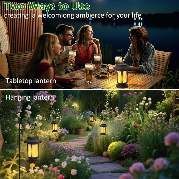 Derynome Solar Lantern Outdoor Lights, 4 Pack Upgraded Flickering Flameless - Image 4