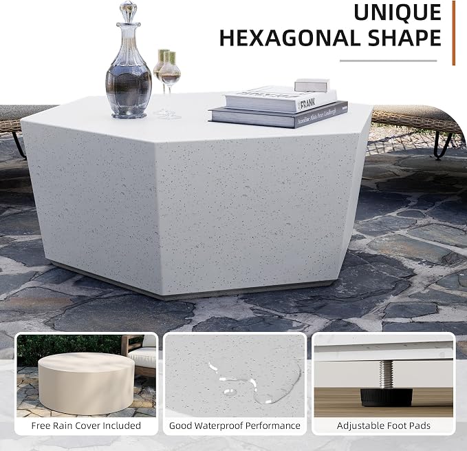 UPHA Outdoor Hexagon Coffee Table, Small Modern Minimalist Accent Tables - Image 5