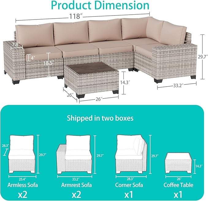 6-Piece Outdoor Patio Furniture Set Wicker Sectional Sofa Set, Patio - Image 5
