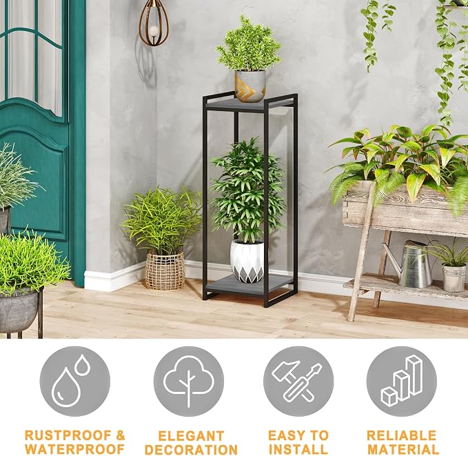 2-Tier Plant Stand Indoor, Oak Grey - Image 3
