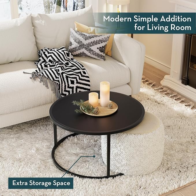 SAYGOER Small Round Coffee Table, Modern Center Table - Image 3