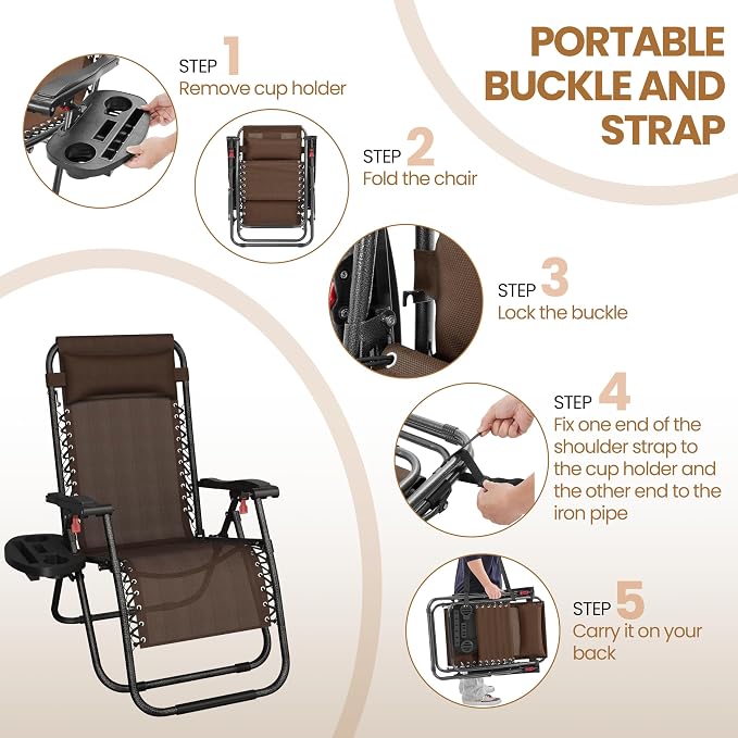 Yaheetech 26" Zero Gravity Recliners Outdoor Adjustable Folding Reclining - Image 7