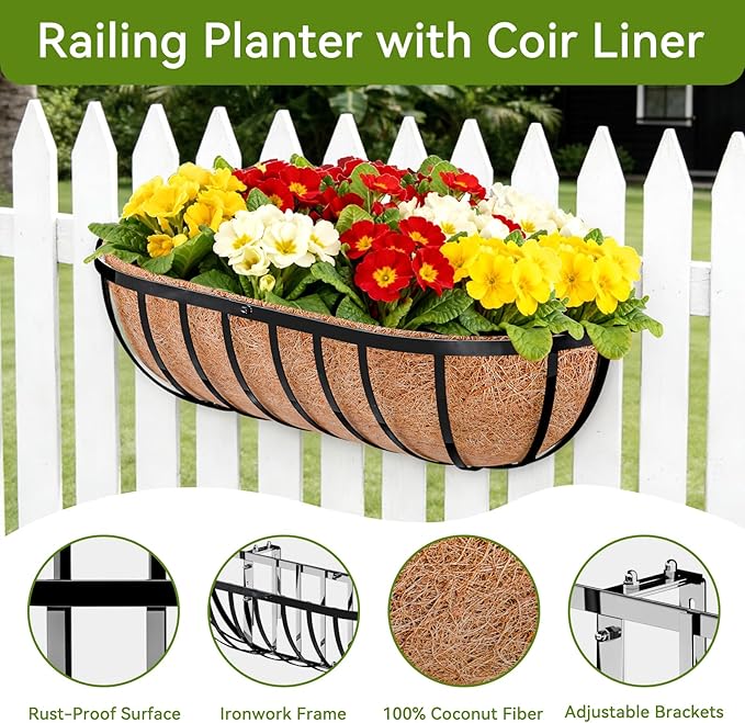 Halatool 2 Pack Heavy-Duty Metal Deck Railing Planter Box, 24 Inch - Image 3