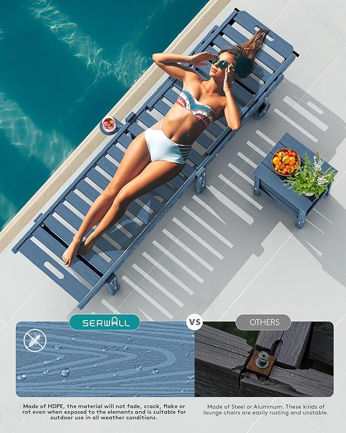 SERWALL Outdoor Chaise Lounge Set of 6, HDPE Pool Lounge Chair - Image 7