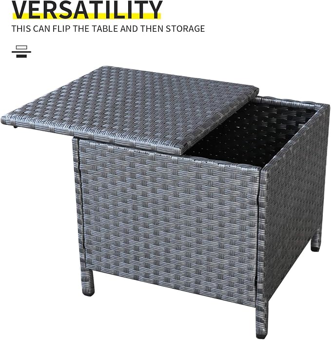 Outdoor Wicker Storage Side Table, Patio Grey PE Rattan End Table - Image 4