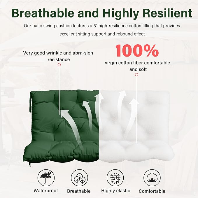 Porch Swing Cushion with Backrest, Waterproof Bench Cushion - Image 4