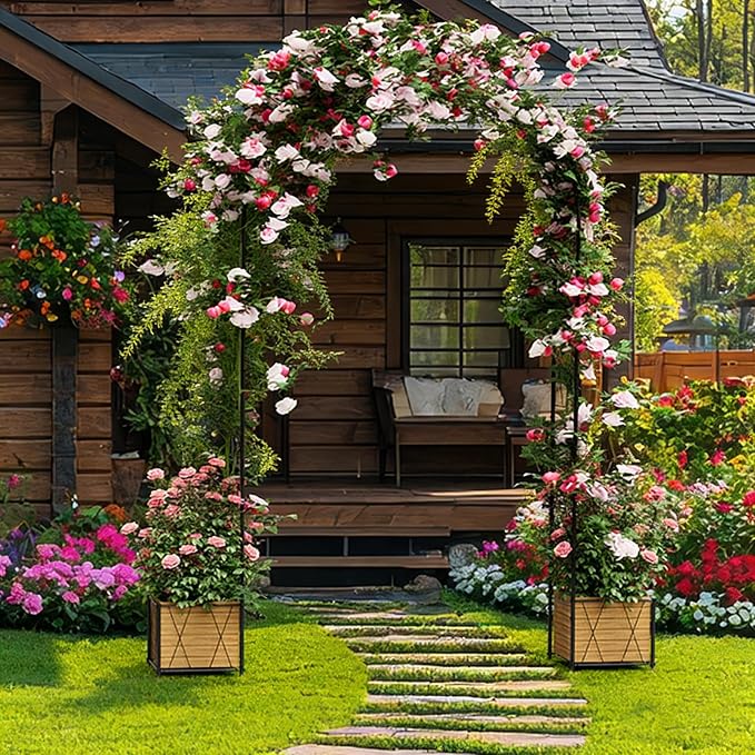 Metal Garden Arch Trellis for Climbing Plants Outdoor, 8.2FT Garden Arbors - Image 6