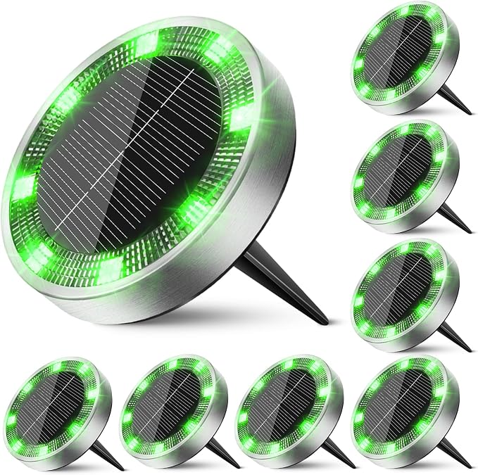 Peasur Mini Solar Ground Lights Outdoor, 8 Pack Flat Solar Powered Disc Lights by Peasur