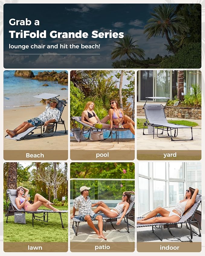 KingCamp Oversized Tanning Chair, Extra-Wide Padded Folding Chase Lounge Chairs - Image 8