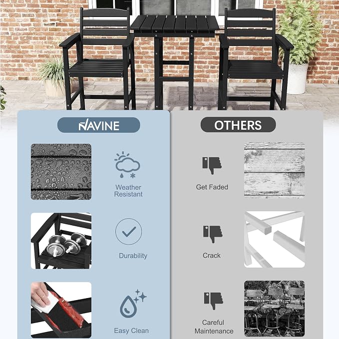3-Piece Adirondack Bar Table and Chair Set, HDPE All-Weather Bar Height Chairs - Image 7