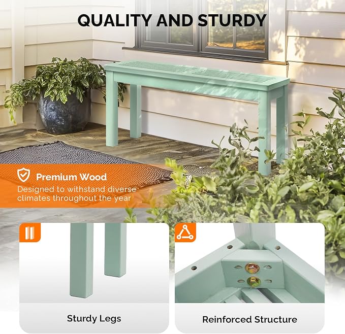 VINGLI Outdoor Wooden Bench, 40” Porch Bench Outdoor Backless Garden Bench - Image 5