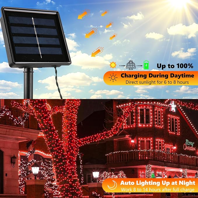 Joomer Red Solar Christmas Lights, 2 Pack Total 144FT 400 LED 8 Modes - Image 2