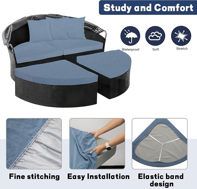 66" Round Daybed Cushion Cover & 3 Pillow Covers Set - Image 4