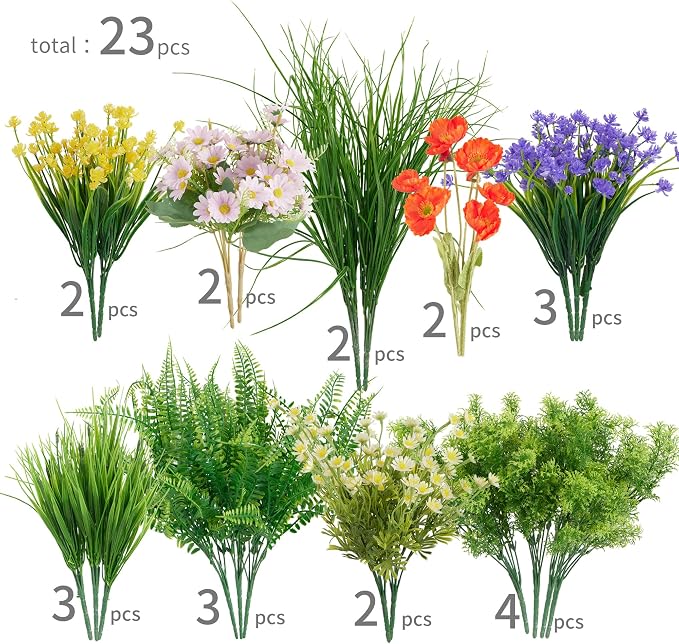 23Pcs Outdoor Artificial Boxwood UV Resistant Fake Stems Plants, Faux Plastic - Image 2