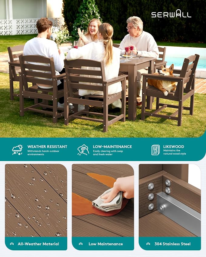 SERWALL Outdoor Dining Sets for 6, HDPE Dining Sets - Image 5