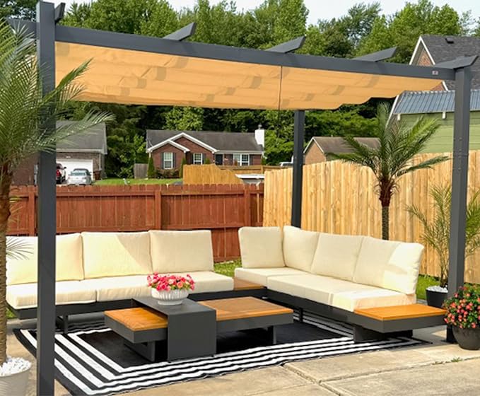 PURPLE LEAF 10' x 13' Aluminum Outdoor Pergola Wind-Resistant Retractable by Unknown