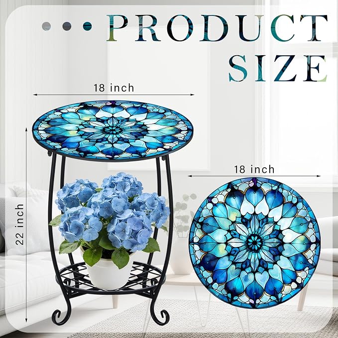 Outdoor Side Table Round Small Mosaic Patio Accent Indoor End Plant Coffee Tea - Image 3