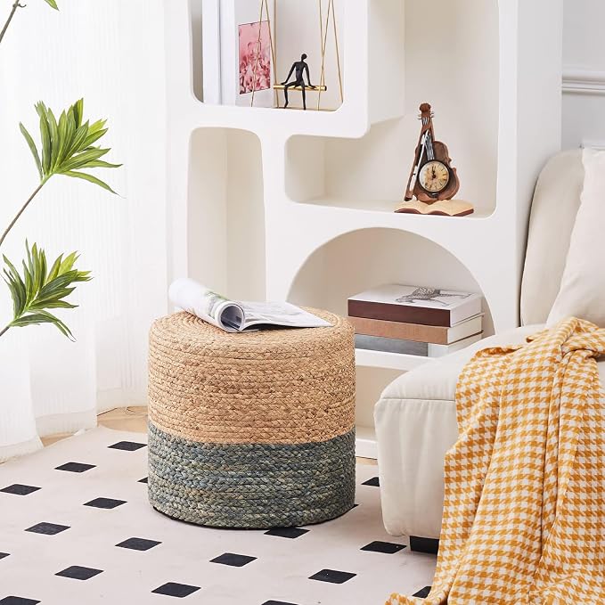 Wimarsbon Pouf Ottomans, Natural Seagrass Foot Stool, Hand Weaving Round - Image 6