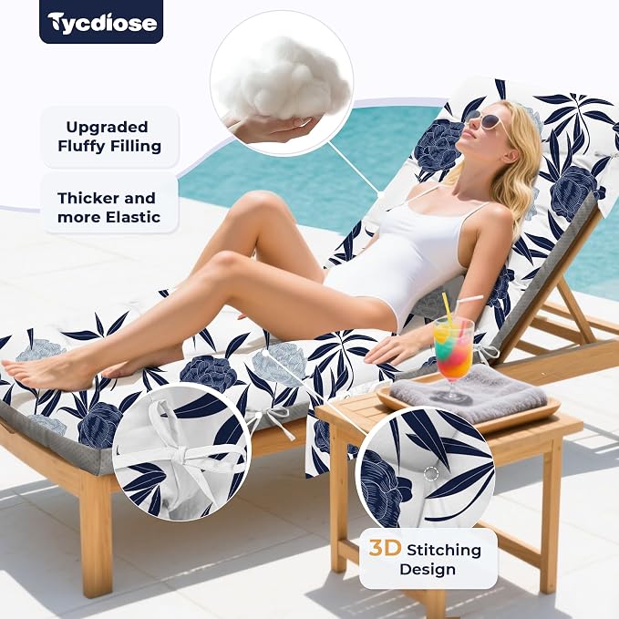 Outdoor Chaise Lounge Chair Cushion, Thickened Non-Slip Patio Lounge Chair - Image 2