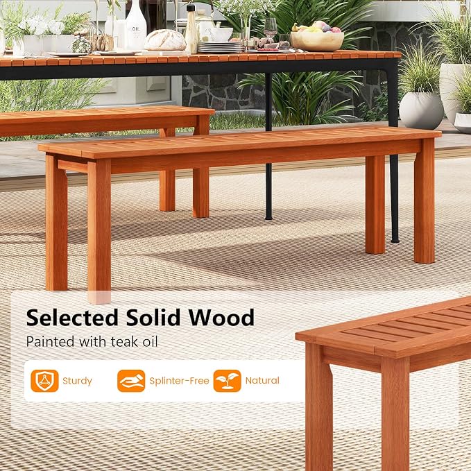 Tangkula 47 Inch Patio Wood Bench, 2-Person Backless Bench w/Slatted Seat - Image 6