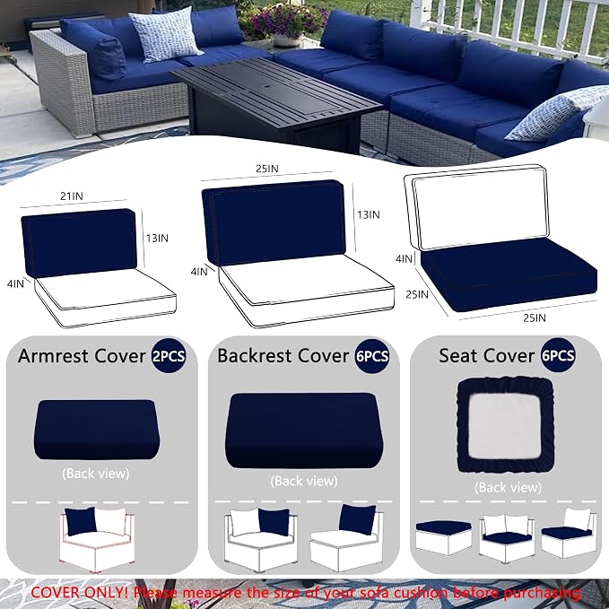 Sqodok Outdoor Cushion Covers 14Pcs Patio Cushion Slipcovers, Replacement - Image 2