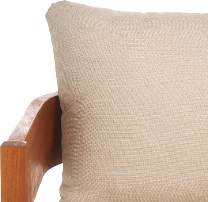 SAFAVIEH Outdoor Collection Theo Natural Teak Solid Wood/Taupe Cushion 3-Seater - Image 12