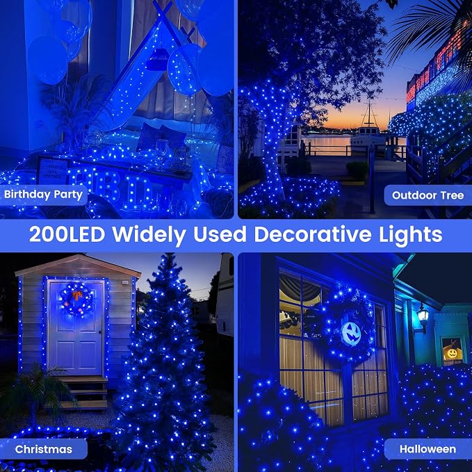 Upgraded Connectable 200 LED String Lights Indoor Outdoor, 66FT Blue Christmas - Image 7