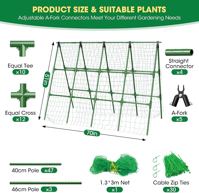 71" x 51" Cucumber Trellis for Raised Bed, A-Frame Garden Trellis for Climbing - Image 3