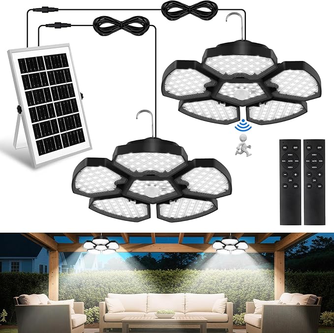 Solar Shed Light Indoor Outdoor, 156LED Solar Powered Motion Sensor Pendant by TSUNESLUX