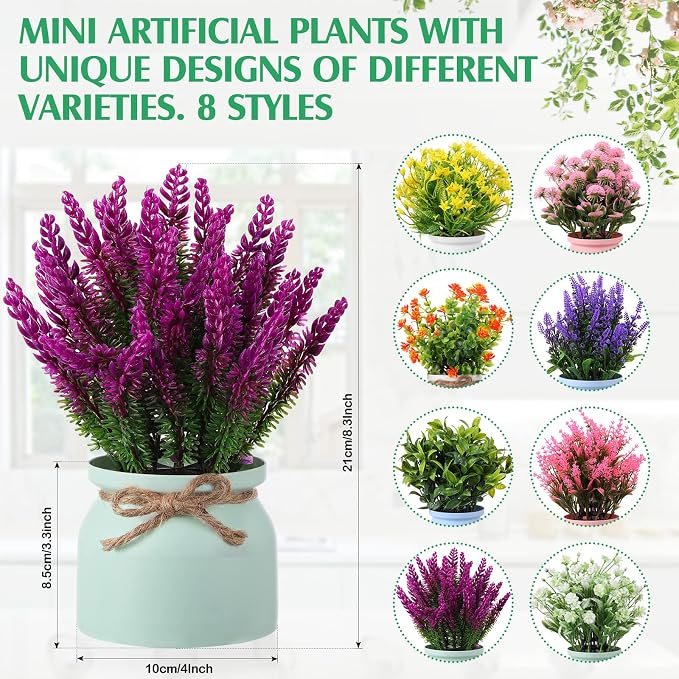 Cindeer 8 Pcs Large Artificial Potted Flowers Fake Potted Plants Plastic Faux - Image 2