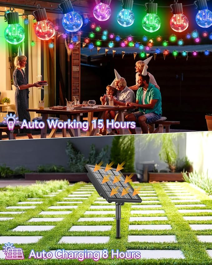 Solar String Lights Outdoor Waterproof, 50FT 25LEDs Warm White & Multicolor - Image 3