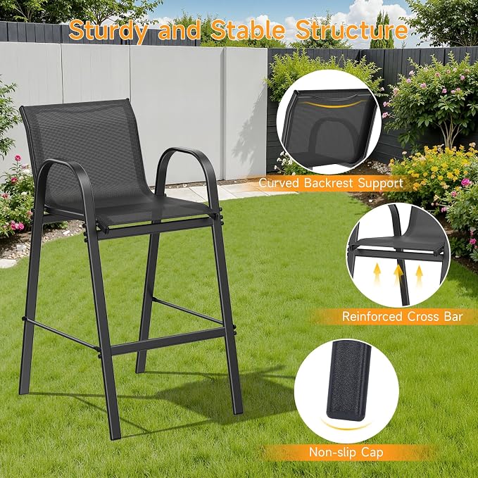 ONBRILL Outdoor Bar Stool Set of 4, Patio Bar Chairs - Image 4