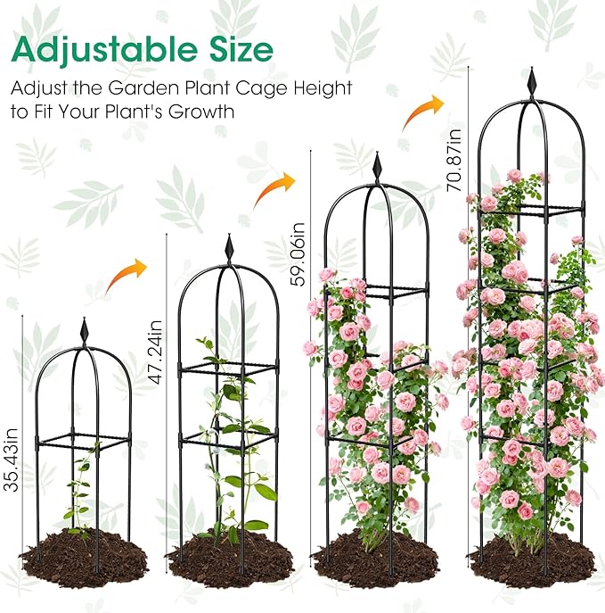 2 Pack Garden Obelisk Trellis for Climbing Plants, Tower Potted Cages for - Image 2