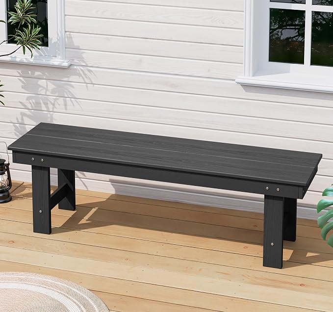 SERWALL 2-Person Outdoor Bench Backless, HDPE Outdoor Benches Weatherproof - Image 2