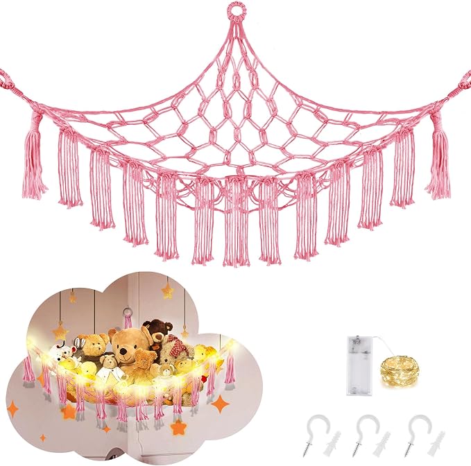 Stuffed Animal Hammock with LED Light, Large Stuffed Animals Storage Corner by CERETIA