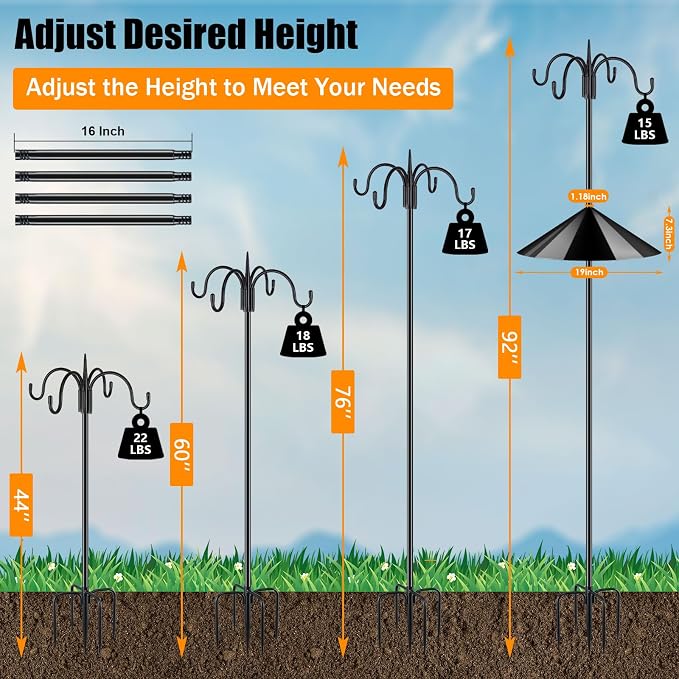 FEED GARDEN 4-Hook Squirrel-Proof Bird Feeder Pole - Image 3