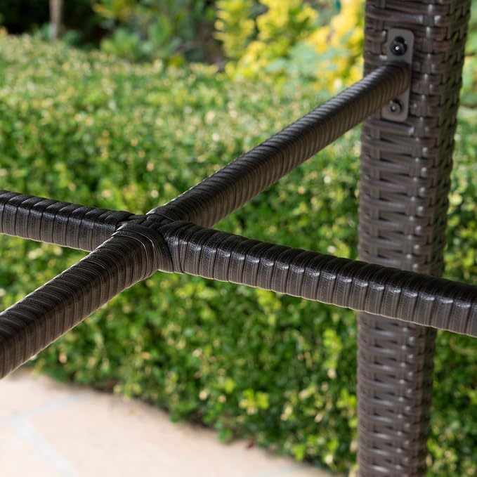 Outdoor 32-inch Square Wicker Bar Table Brown Modern Contemporary Iron Brushed - Image 3