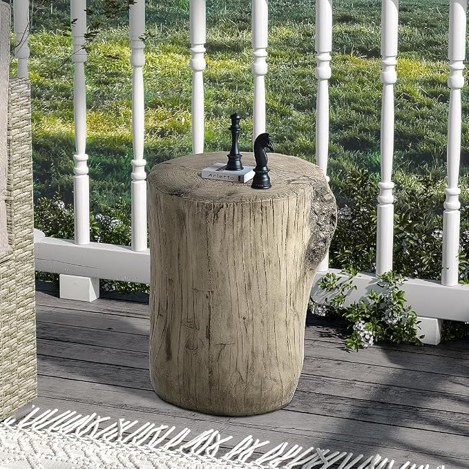 SUNBURY Outdoor Side Table Set of 2, Tree Stump Side Table Grey Colored Faux - Image 4