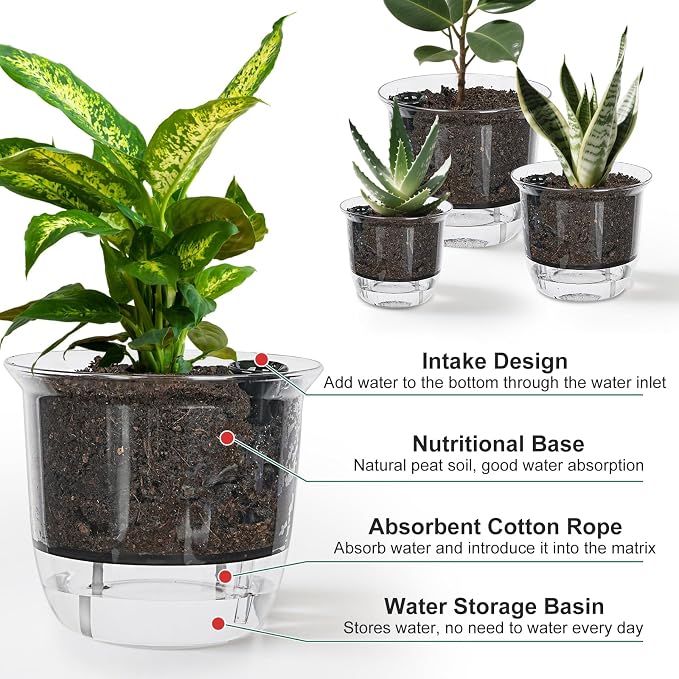 Plant Pots 6/5/4 inch Set of 3, Self Watering Pots - Image 4